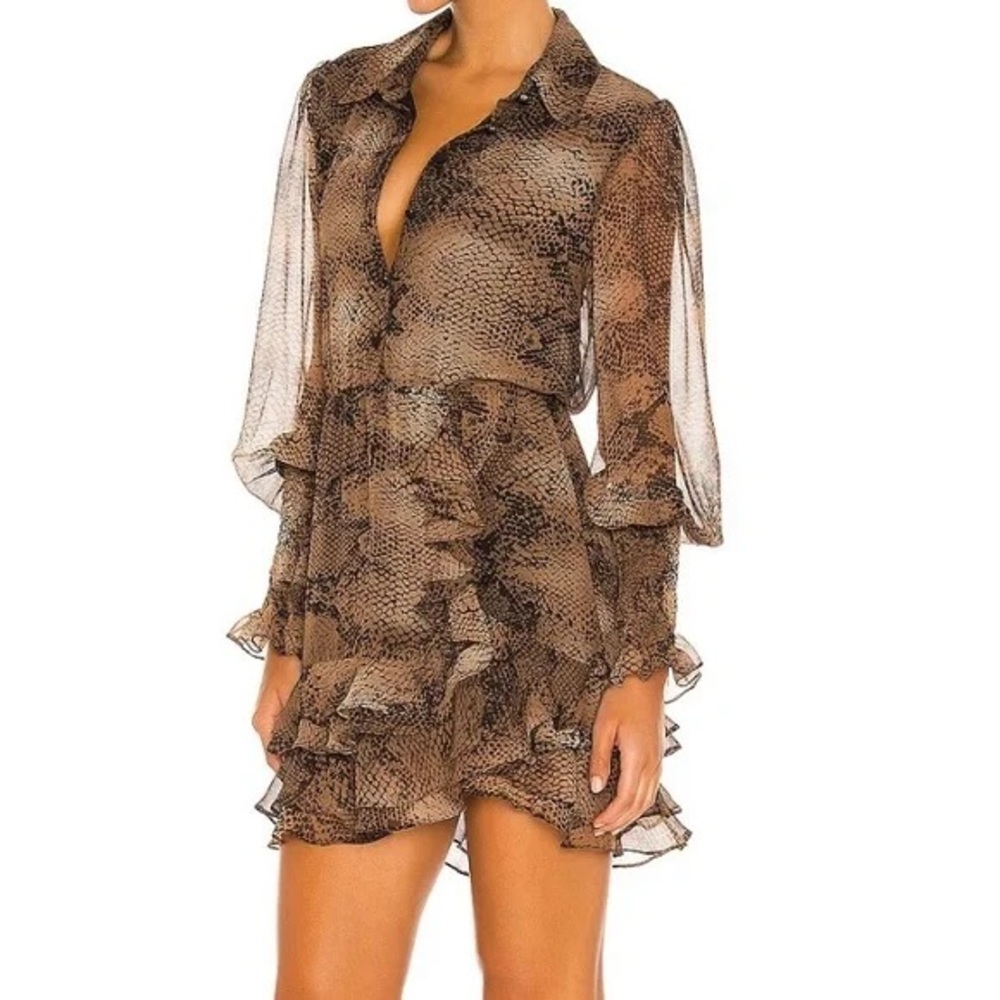 REVOLVE Bardot Brown Snake Print Dress